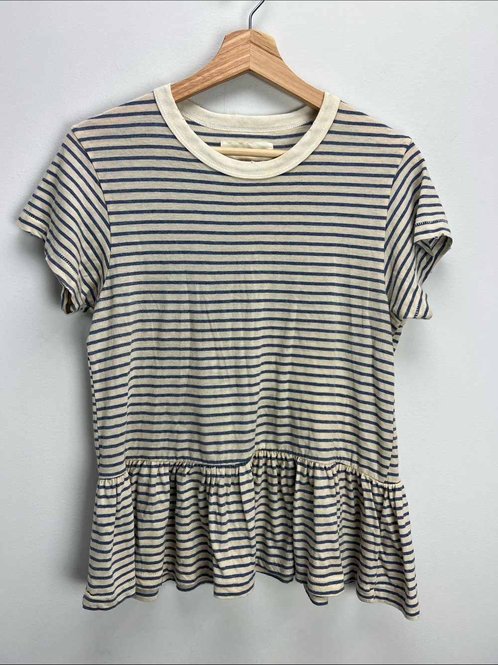 The GREAT Striped Peplum T Shirt Distressed Womens XS Oversized Made In USA